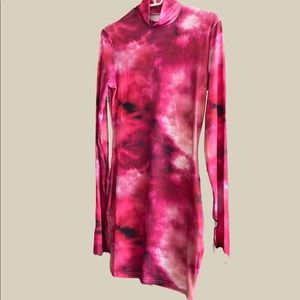 Pink tie dye long sleeve bodycon dress
